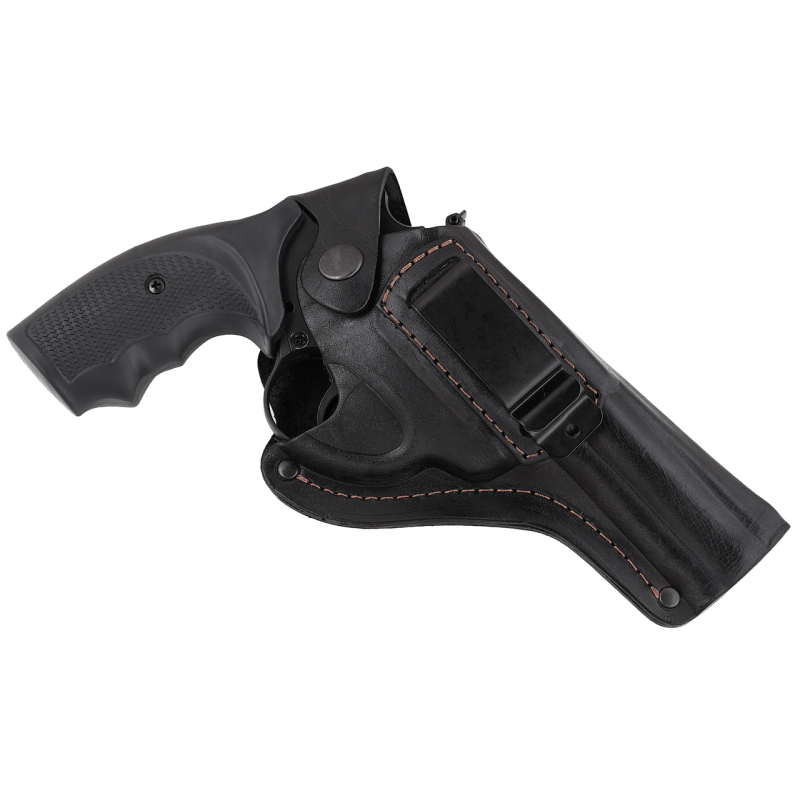 Кобура для Револьвера 4“ поясна + прихованого внутрішньобрючного носіння з кліпсою формована (шкіряна, чорна) Кобура для Револьвера 4“ поясна + прихованого внутрішньобрючного носіння з кліпсою формована (шкіряна, чорна)