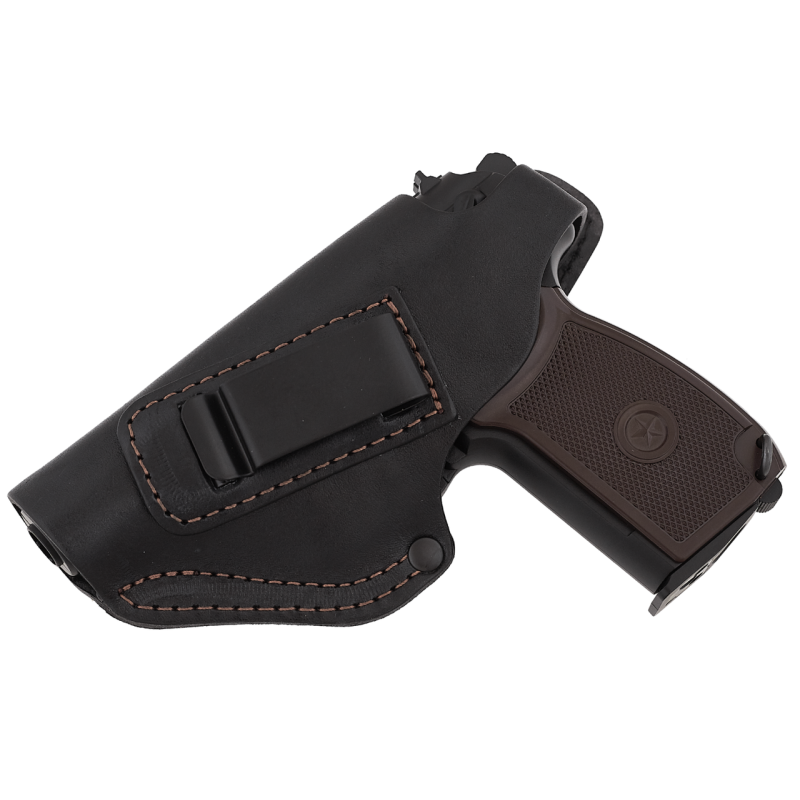 Кобура для ЛІВШІ для ПМ-Макарова поясна + прихованого носіння на скобі, не формована (шкіряна, чорна) Кобура для ЛІВШІ для ПМ-Макарова поясна + прихованого носіння на скобі, не формована (шкіряна, чорна)