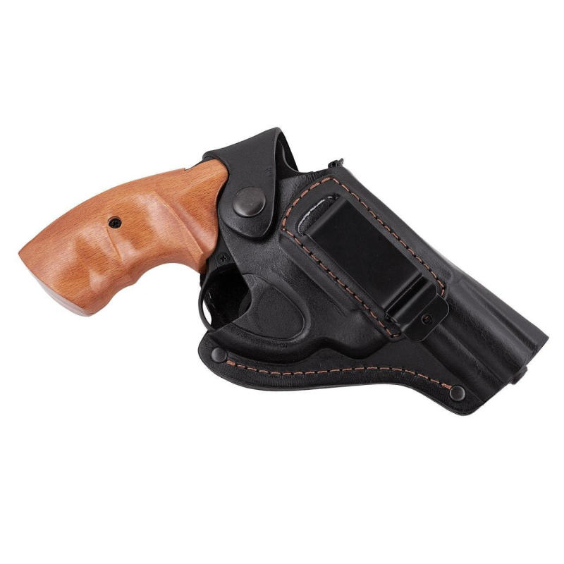 Кобура Револьвер 3 поясна + прихованого внутрішньобрючного носіння формована з кліпсою, шкіра, чорна Кобура Револьвер 3 поясна + прихованого внутрішньобрючного носіння формована з кліпсою, шкіра, чорна