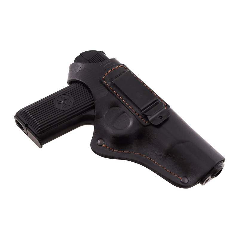 Кобура ТТ поясна + прихованого внутрішньобрючного носіння формована з кліпсою (шкіра, чорна) Кобура ТТ поясна + прихованого внутрішньобрючного носіння формована з кліпсою (шкіра, чорна)