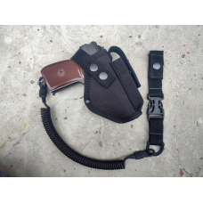 Кобура до ПМ Макарова поясна + шнур страхувальний з чохлом під магазин Oxford чорна 990 SV