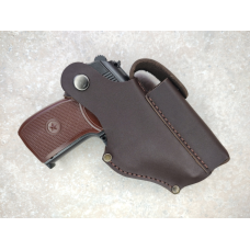 Шкіряна кобура для ПМ поясна з підсумком під магазин Коричнева SV