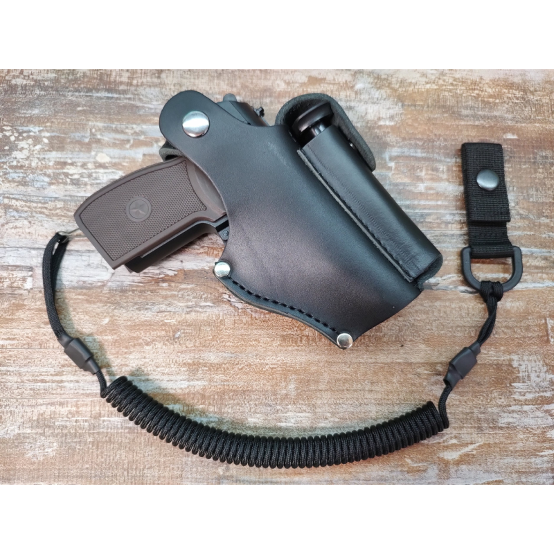 Кобура до ПМ Макарова на пояс з чохлом під магазин шкіряна чорна + шнур тренчік 971 SV Кобура до ПМ Макарова на пояс з чохлом під магазин шкіряна чорна + шнур тренчік 971 SV