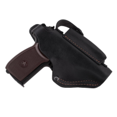 Кобура для ПМ -Макарова на пояс, поясна кабура з чохлом для магазину з підсумком під магазин (шкіряна, чорна)