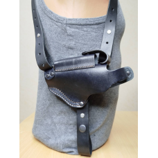 Оперативна кобура для ПМ макарова з підсумком під магазин неформована шкіряна чорна ЛІВША!!!