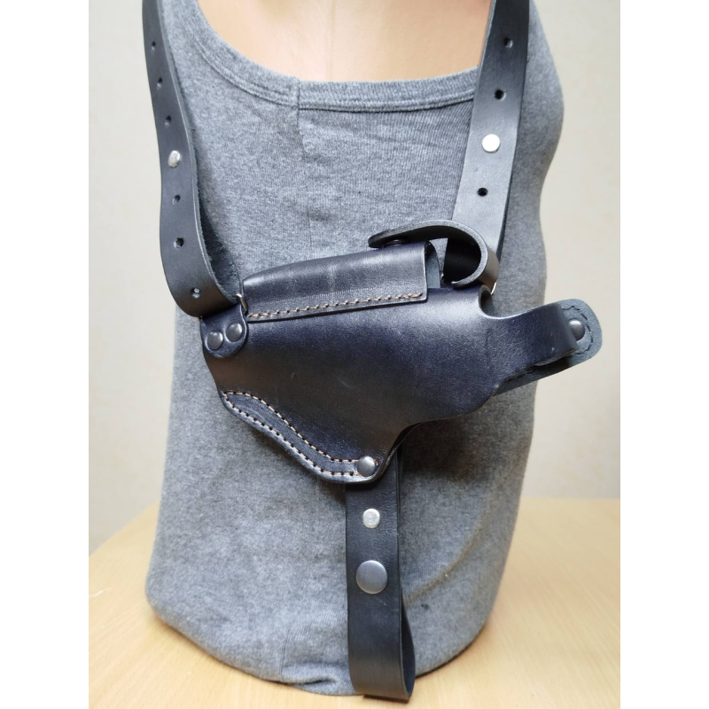 Оперативна кобура для ПМ макарова з підсумком під магазин неформована шкіряна чорна ЛІВША!!!