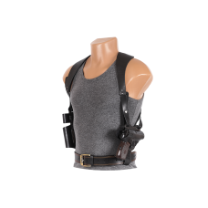 Кобура для ПМ-Макарова оперативна + поясна двостороння з чохлами під магазин та наручники (шкіряна, чорна)